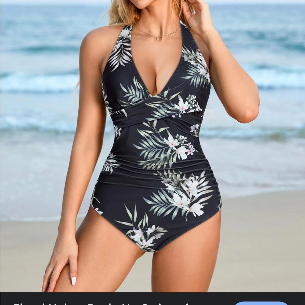 NWOT In Packaging Suuksess Black Floral One Piece Swimsuit Size L